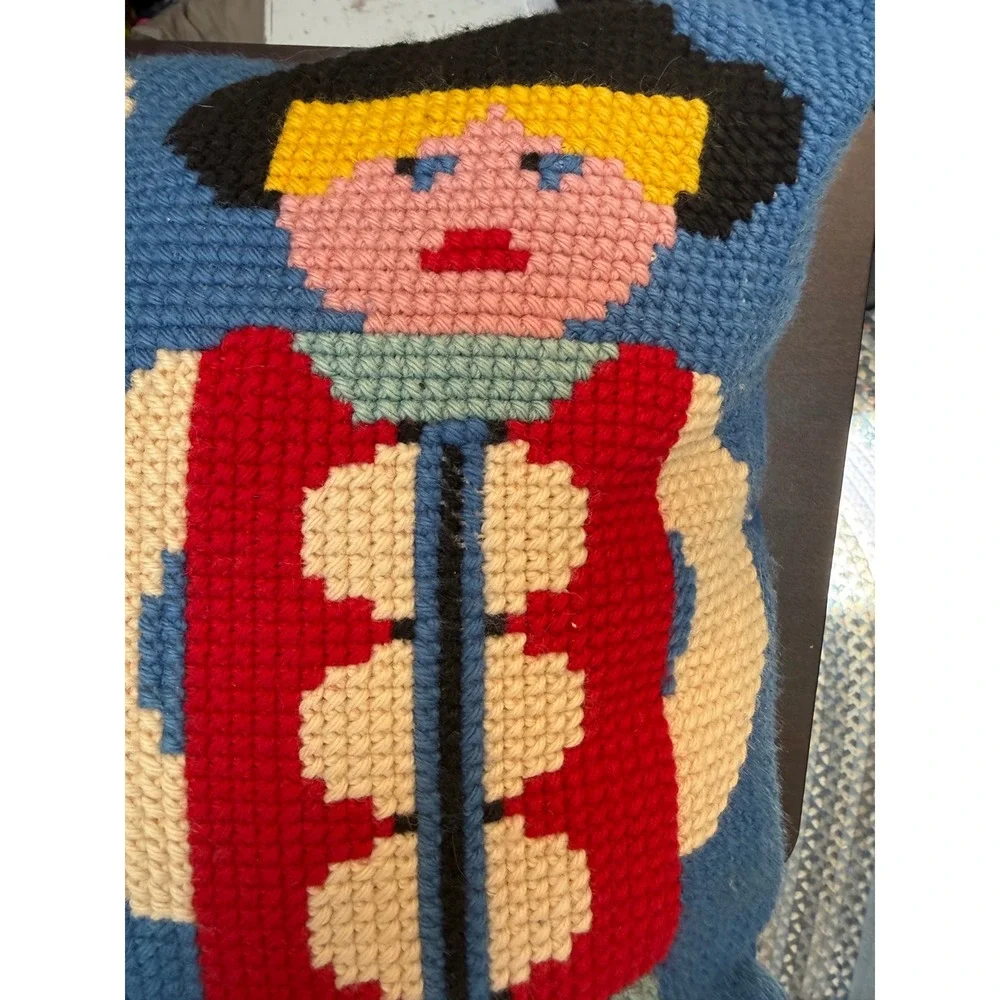 Handmade Needlepoint Folk Art Throw Pillow Dutch Couple Scandinavian 16